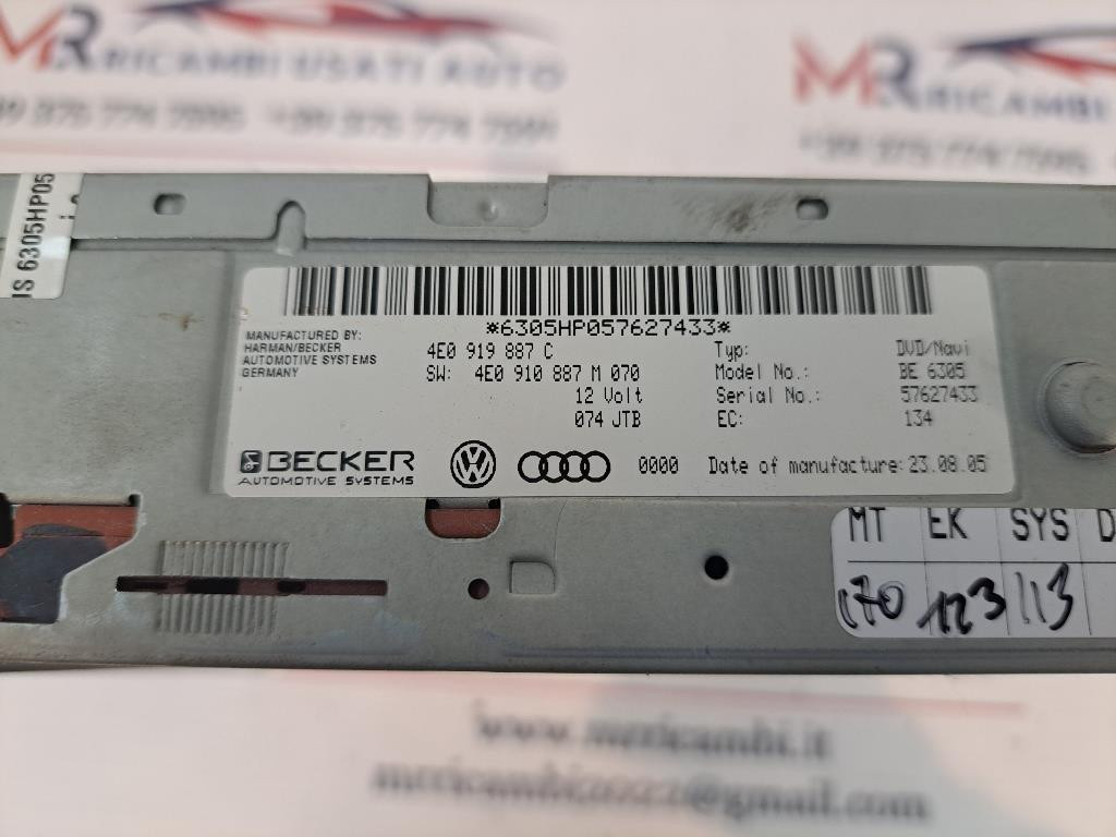 Lettore DVD AUDI A6 Berlina Serie C6 (4F2) (04>12)