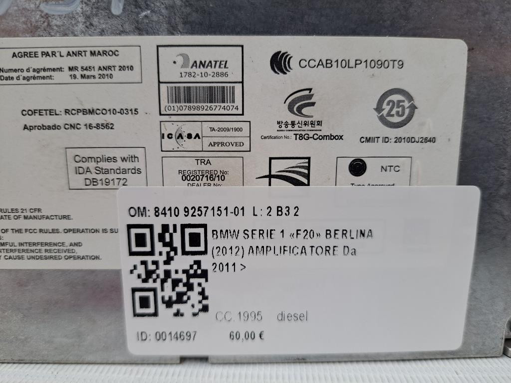 Amplificatore autoradio BMW Serie 1 F20 (11>19)