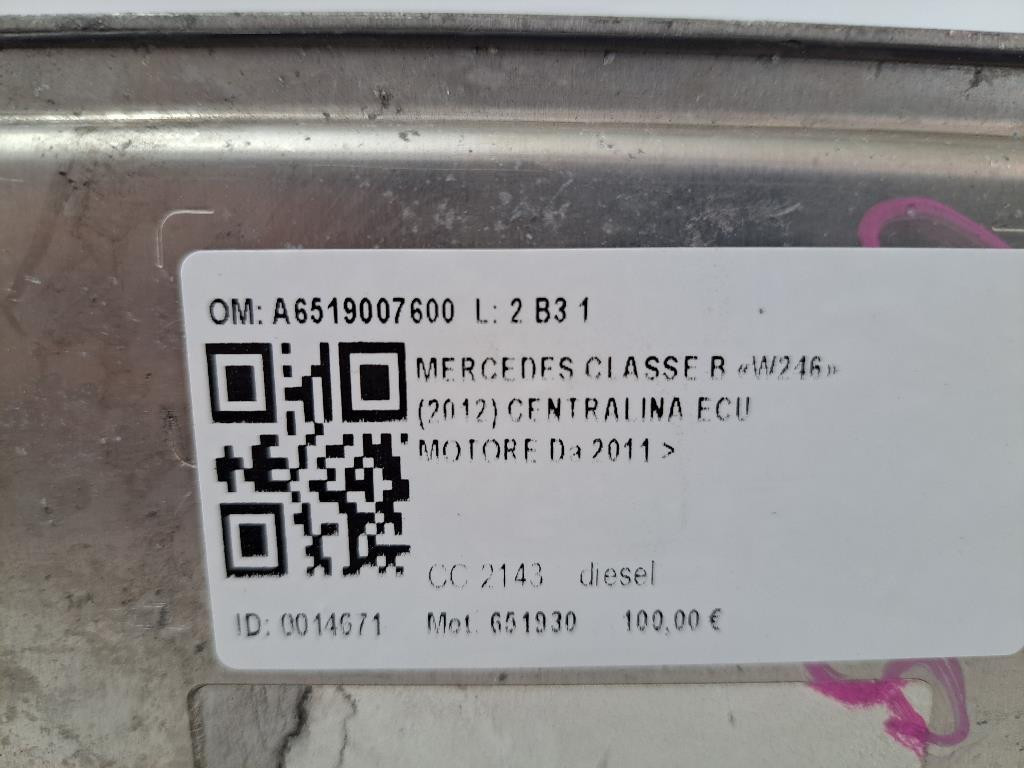 Centralina motore MERCEDES Classe B W246 2° Serie
