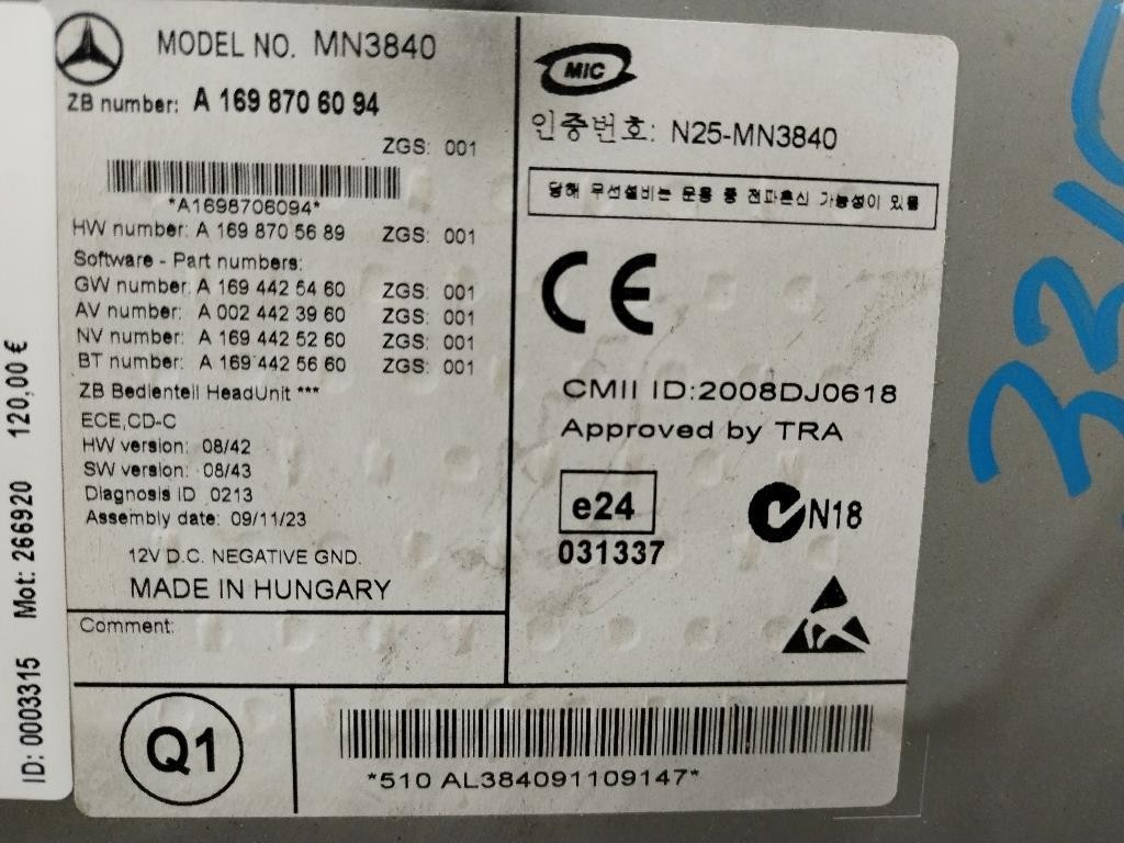 Autoradio MERCEDES Classe A W169 4° Serie